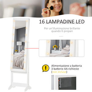 HOMCOM-Gabinete de joyería con espejo ajustable y luces LED blancas cálidas, 36x30x136 cm - Product Image 6