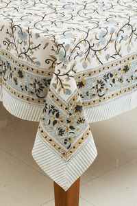 Silver And <b>White</b> Floral Block Print Tablecloth - Product Image 5