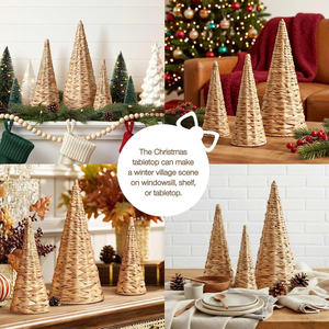 Centres de table tendance pour ajouter une ambiance festive de Noël, couleur rustique et saveurs rétro, ensemble d'arbres de Noël en jacinthe d'eau - Product Image 5