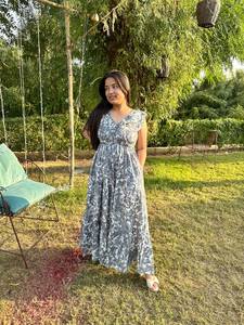 Robe Maxi décontractée d'été pour femmes bloc de main imprimé robe mi-longue florale bohème imprimé floral - Product Image 3