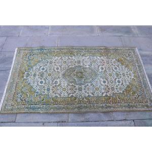 Tapis turc vintage, tapis d'appoint 2,9x5,2 pieds, tapis rayé bleu-vert - Product Image 4