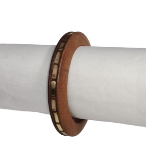 Slim Profile Natural Wood Bangle with <b>Cream</b> Mosaic Inlay - Traditional Tribal Style Handcrafted Wooden Bracelet - Lightweight - Product Image 5
