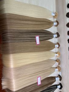 Extensiones de cabello humano virgen de colores ondulados rectos mezclados con cinta Remy de queratina de punta plana dibujada doble europea - Product Image 5