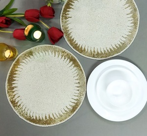 Handmade Green Beaded <b>Placemats</b> Floral Pattern Decorative <b>Table</b> Mats Charger for <b>Dining</b> Centerpiece Decor - Product Image 3