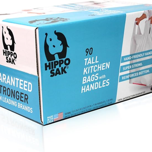 ถุงขยะสำหรับครัวขนาดใหญ่ Hippo Sak พร้อมหูจับตามหลักสรีรศาสตร์ - ถุงขยะขนาด 13 แกลลอน - แข็งแรงเป็นพิเศษ ฐานเสริมแรงได้รับสิทธิบัตร - Product Image 1