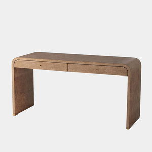 Gray Brown Burled Oak Veneer Steel Rectangular Writing <b>Desk</b> Waterfall Silhouette 1-Year Warranty - Product Image 1