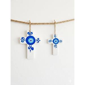 DAFNI BIG PAZAR Sculpture murale en céramique traditionnelle peinte à la main, motif géométrique abstrait, thème nautique et de plage, 2 pièces - Product Image 1
