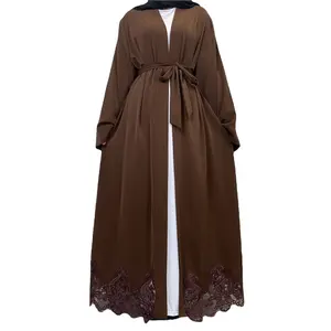 Belt waist down front open soft fabric Islamic wholesale women abaya women Muslim dress OEM ODM customization size logo