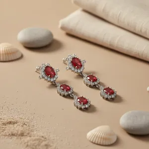 Boucles d'oreilles pendantes en argent et rubis pour femmes, style statement - Product Image 3