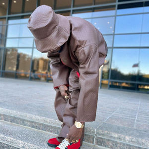 Conjuntos de ropa Chándales de cuero de gran tamaño apilados para hombres - Product Image 3