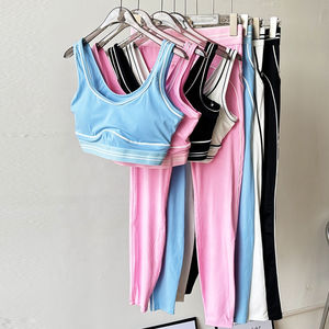 Conjunto deportivo de Yoga de 2 piezas para mujer, sujetador transpirable de alta elasticidad y mallas, ropa deportiva cómoda - Product Image 1