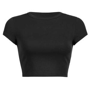 Prix raisonnable coton Polyester femmes haut court dernière conception t-shirts séchage rapide à manches courtes col rond haut court - Product Image 2