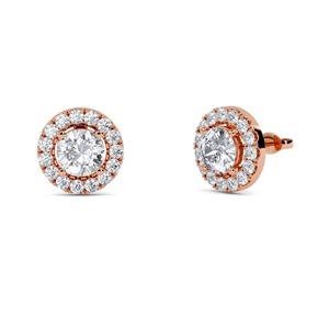 Pendientes Delicados de Diamante Fino con Corte Redondo y Halo Único, 0.60 Ct, Diamante Cultivado en Laboratorio, en Platino, para Novias, Fiestas de Compromiso - Product Image 2