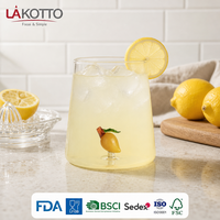 LAKOTTO Verre à eau en borosilicate fait main de 560 ml avec motif citron, conçu pour le service hôtelier, verrerie en gros, logo personnalisé