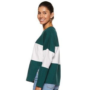 Vente en gros bon marché, sweat-shirt à manches longues personnalisé, pull rayé, surdimensionné, col rond, femmes, hiver 100% coton écologique - Product Image 6