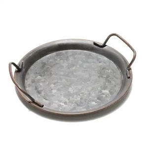 Bandeja para servir alimentos galvanizada de hierro de forma redonda con asa para aperitivos de mesa de granja y bandejas para servir bebidas - Product Image 3