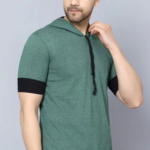 Camiseta de algodón con capucha para hombre, ropa de gimnasio informal ligera al por mayor, jersey de moda con impresión de logotipo personalizado - Product Image 5