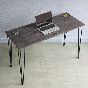 Modern 120x50cm Rubberwood Office <b>Desk</b> with Hairpin Iron Legs and Drawer <b>Solid</b> <b>Wood</b> and Metal Design SPD68213 - Product Image 3