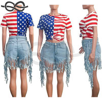 Shorts en jean pour femmes et jeunes filles, taille mi-haute, extensibles, avec ourlet effiloché et volants, respirants, en denim coloré, coupe droite tendance