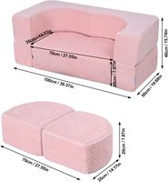 Sofa Modular Anak-Anak Biru 2-Dudukan Berbahan Kain Corduroy Lembut dengan Bantal yang Dapat Dilepas Desain Ringkas untuk Penggunaan Sekolah