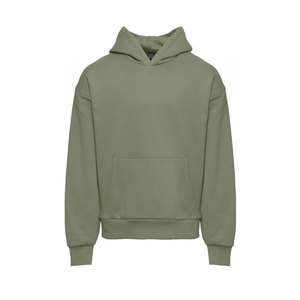 Sweat à capuche pour homme en coton coupe régulière vert olive, couleur unie de haute qualité, marque privée, kangourou, poche, coton - Product Image 1