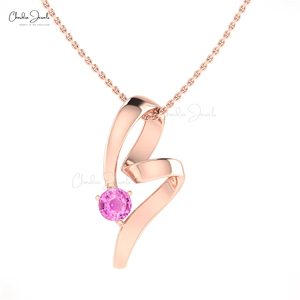 Pendentif noeud torsadé en or massif 14 carats de haute qualité 5mm coupe ronde saphir rose naturel collier Solitaire remise d'achat en vrac - Product Image 3