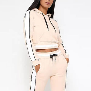 Custom OEM señora recortada Sudadera con capucha con pantalones Jogger Running 2 piezas Set Primavera Mujer 2 piezas Set Moda Casual - Product Image 2