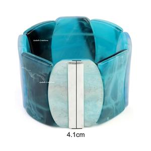 2025 New Arrival Premium Quality Hand Curved Custom Blue Resin Bead <b>Stretch</b> Wide <b>Bracelets</b> Brass Inlay Fashion Wrap <b>Bracelets</b> - Product Image 1