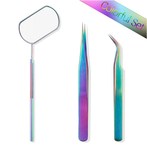 Jeu de 3 pinces à cils en acier inoxydable pour maquillage, miroir, extension pointue, pour vérifier les faux cils. - Product Image 6