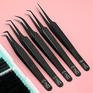 Pince à épiler d'extension de cils à pointe en fibre pince à épiler d'isolation droite L botte classique incurvée légère poignée en diamant - Product Image 6