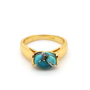 Minimal <b>Turquoise</b> Brass <b>Ring</b> 18k Gold Plated Vintage Wholesale <b>Ring</b> For Women - Product Image 1