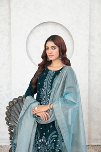 Última colección de vestidos de invierno para damas para mujeres Salwar kameez damas de alta calidad bordado terciopelo shalwar kameez - Product Image 2