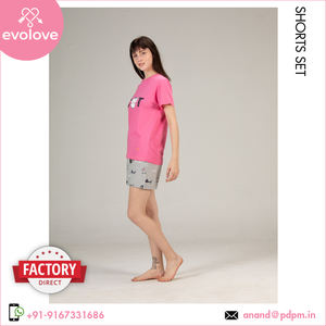 Kitty Kat Color rosa y gris 100% algodón hecho ropa de dormir ropa de noche 2 piezas pijama pantalones cortos Coord Set a precio razonable - Product Image 2