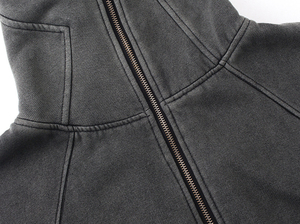 Custom Heavyweight 500 Gsm Algodón Drop Shoulder Vintage Washed Men's Boxy Zip Hoodie Recortada Térmica Doble Rhinestone Invierno - Product Image 5