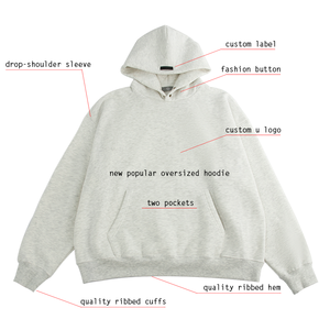 Sweat à capuche streetwear en coton pour hommes, sweat à capuche épais surdimensionné vierge avec logo brodé, cordes à motifs imprimés en 3D - Product Image 5