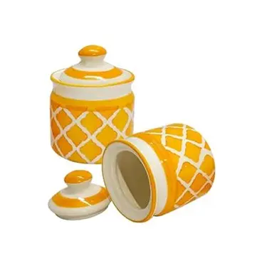 Frasco pequeño de cerámica de almacenamiento multiusos con patrón sin costuras de color amanecer pintado a mano utilizado principalmente en el almacenamiento de alimentos prevenidos
