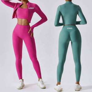 Personnalisé 2024 Yoga porte ensemble en gros de haute qualité vêtements de sport pour femmes trois pièces pantalon et soutien-gorge Fitness Sports Yoga ensemble - Product Image 3