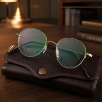 Montura de Gafas Ópticas de Titanio Puro con Protección Anti Luz Azul, Diseño Geométrico sin Montura, Ajuste Delgado para Rostro, Unisex, para Oficina y Lectura