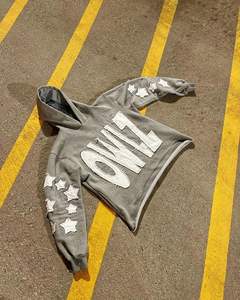 Sweat-shirt thermique d'hiver personnalisé en gros, 500 g/m², effet délavé soleil, broderie vieillie, mélange de coton, avec poche et capuche - Product Image 2