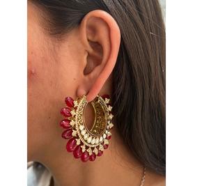 ต่างหูทองชุบคุณภาพดีที่สุด สไตล์ดั้งเดิมแบบคันดัน สำหรับงานแต่งงานและงานปาร์ตี้ คอลเลคชั่นสำหรับผู้หญิงและเด็กผู้หญิง - Product Image 1