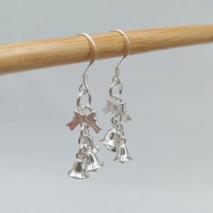 Jingle Bell Earring 925 <b>Sterling</b> <b>Silver</b> Handmade Bow Charm Drop Dangle Jewelry Gift for Her and Mom Factory Wholesale Price - Product Image 3