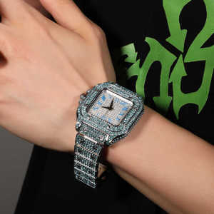 2025 Offre Spéciale Bling plein rose bleu diamants forme carrée montres montre de luxe femmes homme rappeur montres - Product Image 2