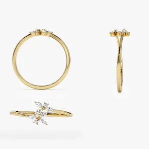 แหวนทรงสูงสุดอินเทรนด์ประดับเพชรมาคีส์แหวนทรงซ้อนกัน14K ดีไซน์รูปดอกไม้สีชมพูทองจริงดีไซน์ดอกไม้บาน - Product Image 3