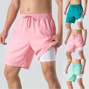 Short double couche pour homme Taille haute Cordon de serrage Qualité supérieure Style de rue Coton Polyester Couleur personnalisée Short d'été pour homme - Product Image 6