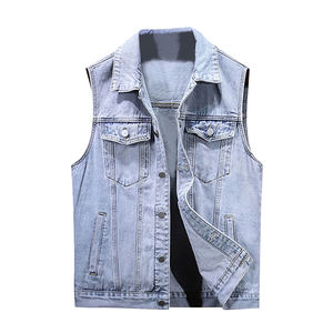 Chaleco vaquero de alta calidad para hombre, ajustado, con botones, cuello vuelto, sin mangas, ropa de calle, chaleco vaquero para hombre con bolsillos - Product Image 1