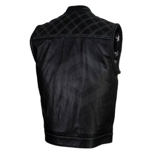 New Men 2026 Professional Motorcycle Leather Vest Perforated Black Leather Biker Vest With Custom Logo - Product Image 5