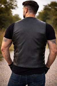 Gilet de motard en cuir véritable noir pour homme, du S au 3XL - Product Image 6