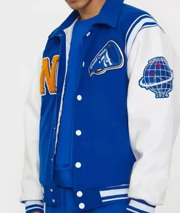 Veste universitaire à col montant en toile avec patchs brodés, couleur unie, pour l'extérieur et l'école, prix de gros, fabricant pakistanais - Product Image 2