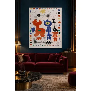Fida Joan Miro Figures and Birds Impression sur toile encadrée à pois colorés - Product Image 3