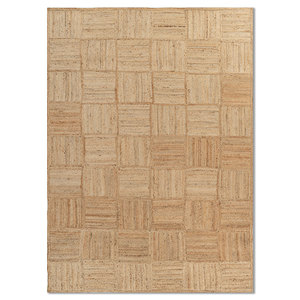 Alfombras de Yute y Cáñamo Tejidas Planas en Tonos Beige y Marrón de Nomadic Threads - Pdjt-325 Alfombra Rectangular a Rayas con Diseño de Patchwork para Sala de Estar, Pasillo y Hogar - Product Image 1